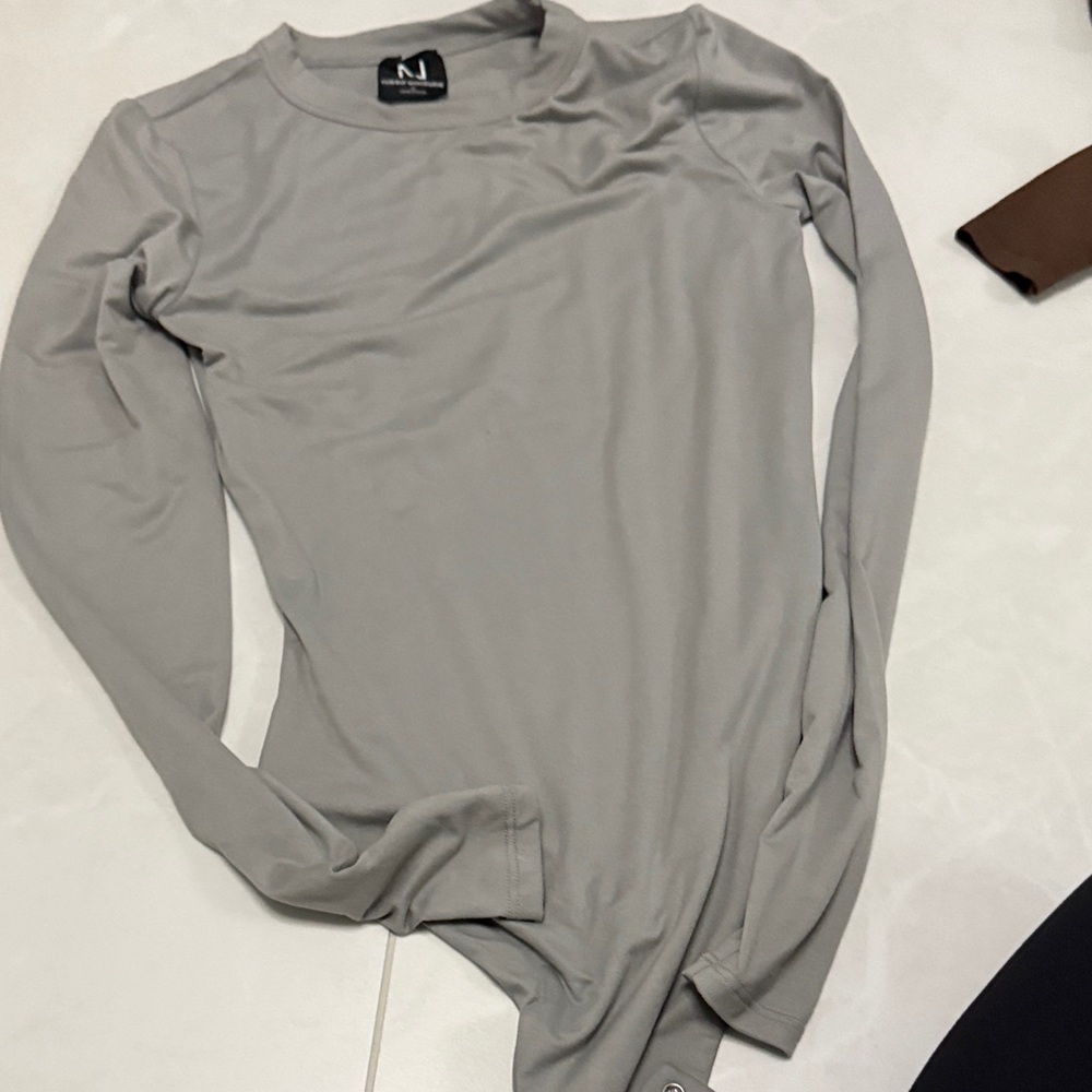 naked wardrobe Light Gray Long Sleeve Bodysuit